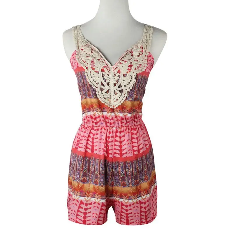 Sexy Women Backless Strap V Neck Lace Floral Rompers Bodysuit Jumpsuit Macacao Feminino Overalls 2