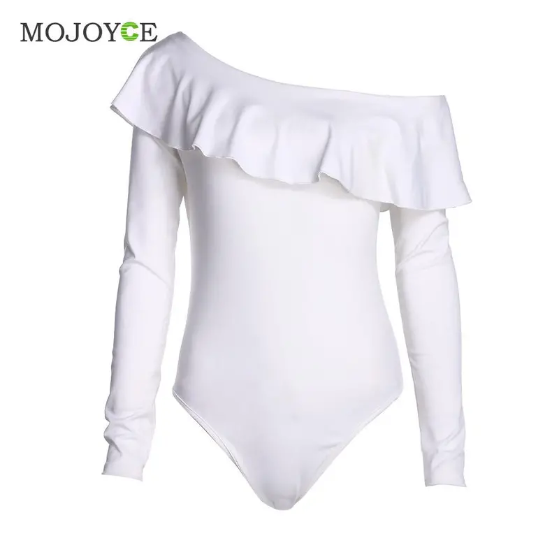 Sexy Women Bodysuits Ruffles Club Long Sleeve Bodycon Sheath Bodysuit Elastic Solid Playsuits Rompers Womens Jumpsuits 1