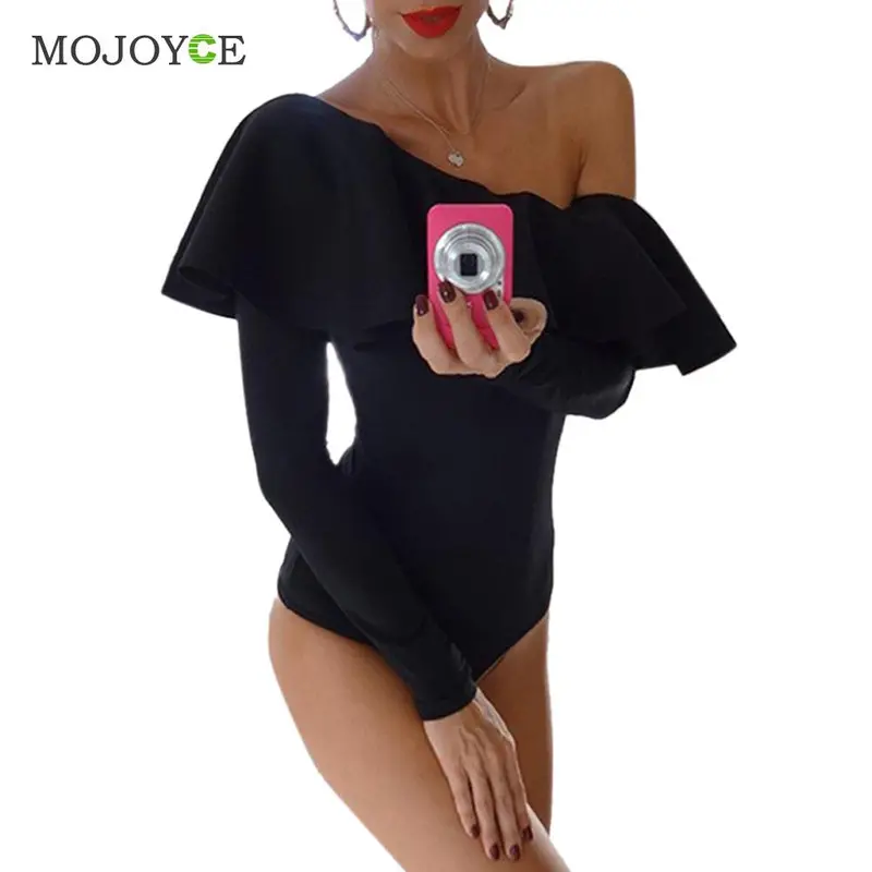 Sexy Women Bodysuits Ruffles Club Long Sleeve Bodycon Sheath Bodysuit Elastic Solid Playsuits Rompers Womens Jumpsuits 3