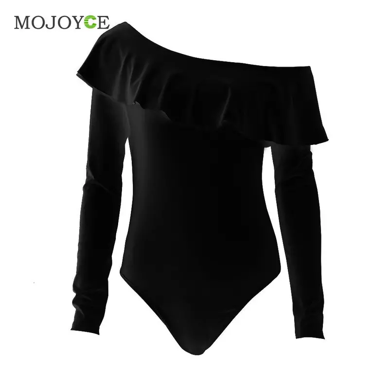 Sexy Women Bodysuits Ruffles Club Long Sleeve Bodycon Sheath Bodysuit Elastic Solid Playsuits Rompers Womens Jumpsuits 5