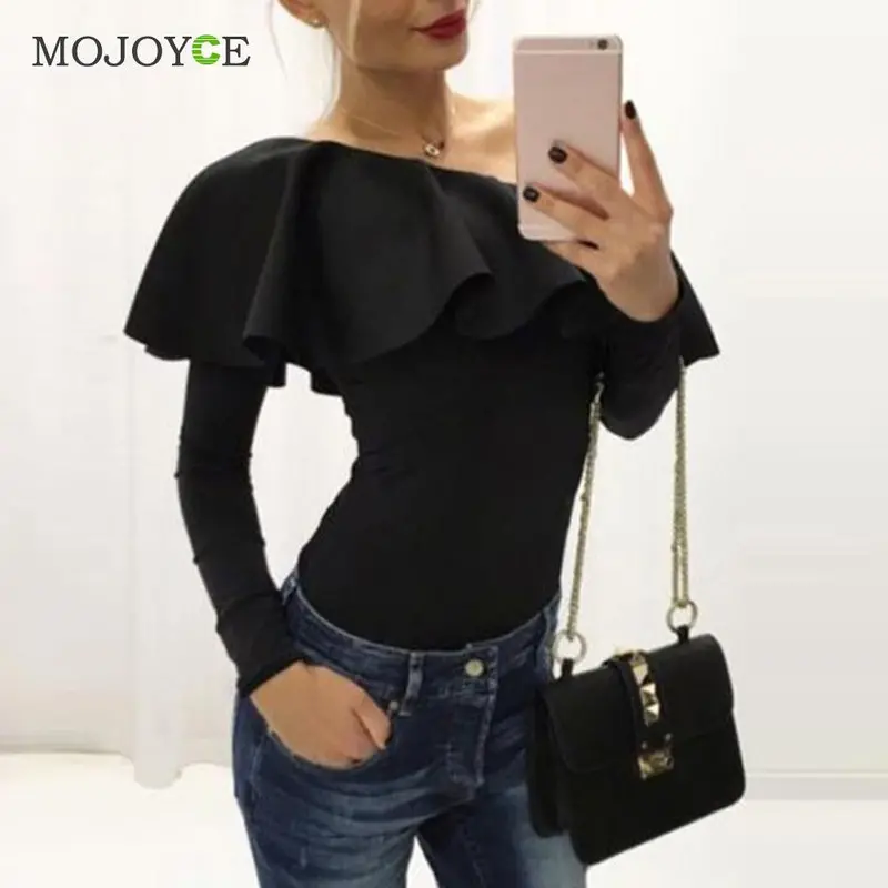 Sexy Women Bodysuits Ruffles Club Long Sleeve Bodycon Sheath Bodysuit Elastic Solid Playsuits Rompers Womens Jumpsuits 8