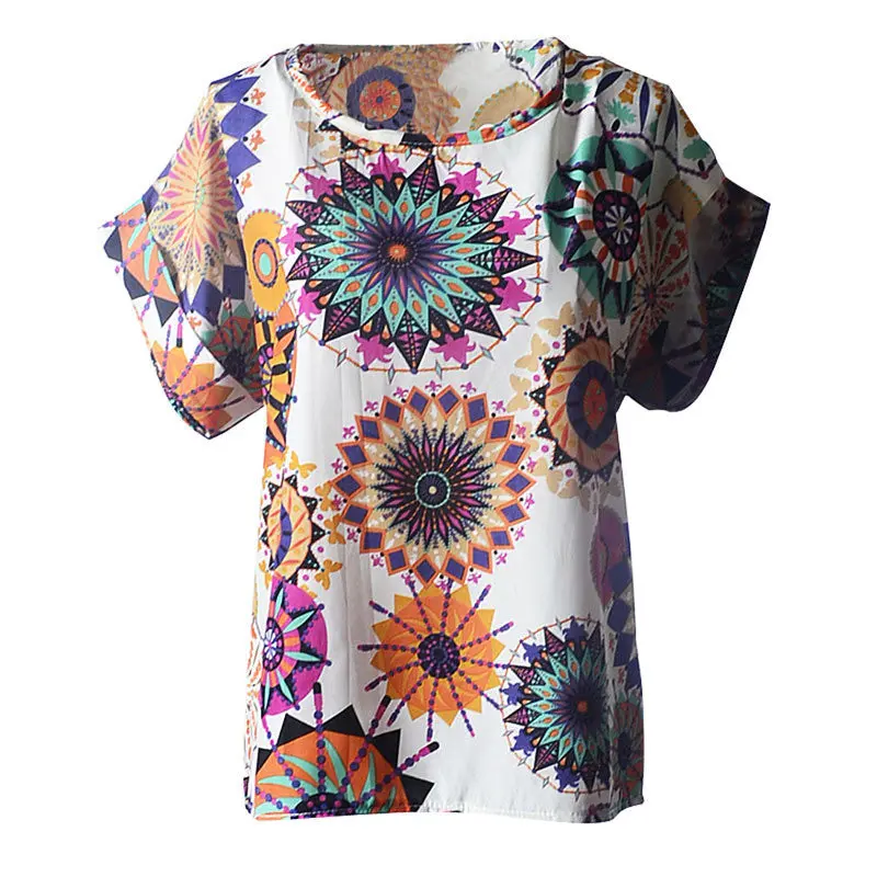 Sexy Women Casual Shirt Sexy Slim Shirt Top Women Totem Sunflower Print Chiffon Top Tshirt Plus Sizesxxl 3