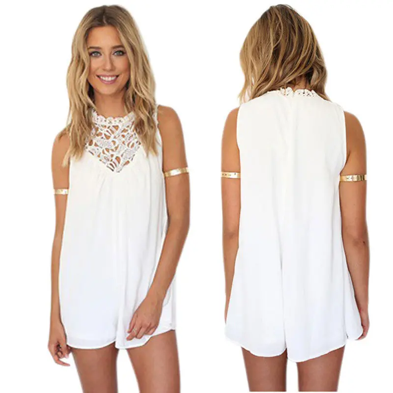 Sexy Women Chiffon Crochet Collar Loose Jumpsuit Playsuit Rompers 2