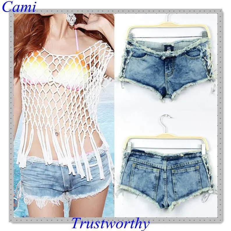Sexy Women Denim Jeans Shorts Short Pants Low Waist Side Straps Tobetter 1