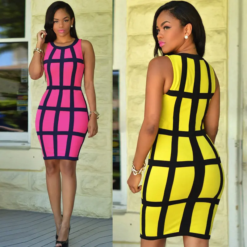 Sexy Women Dress Bandage Fit Sleeveless Bodycon Party Dresses Geometric Print Club Vestidos 6