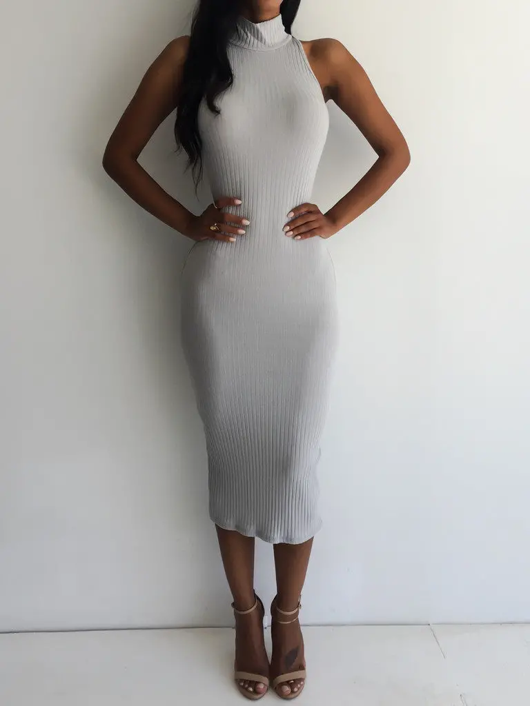 Sexy Women Dress Sleeveless Slim Bandage Dress Red Turtleneck Dress Casual Brief Pencil Dresses Vestidos M0094 1