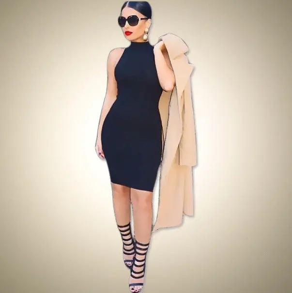 Sexy Women Dress Sleeveless Slim Bandage Dress Red Turtleneck Dress Casual Brief Pencil Dresses Vestidos M0094 4