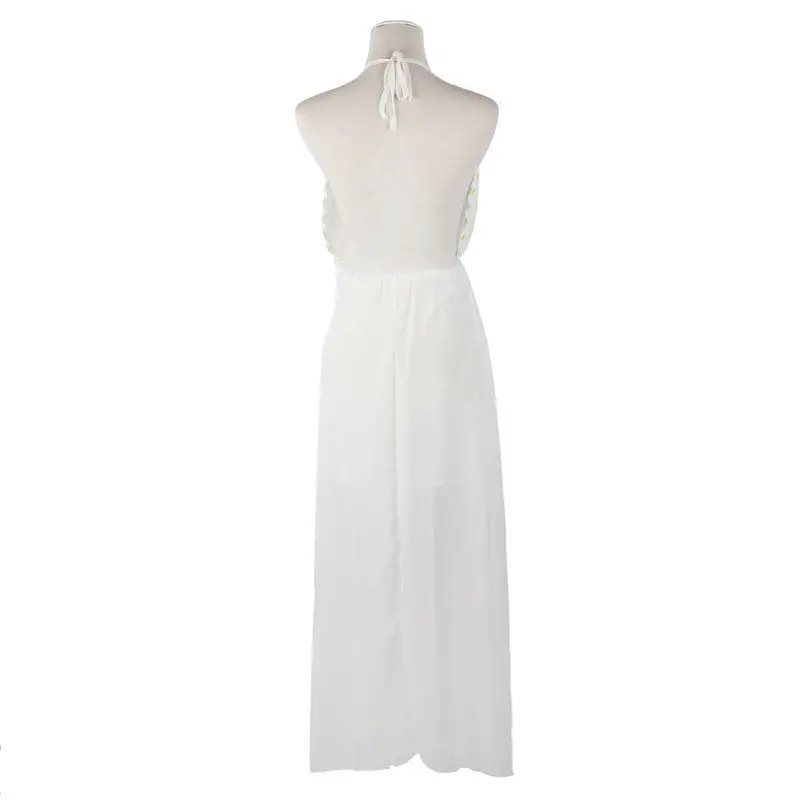 Sexy Women Floral V-Neck Sleeveless Chiffon Boho Long Maxi Dress Long Beach Sundress White Vestideo 2