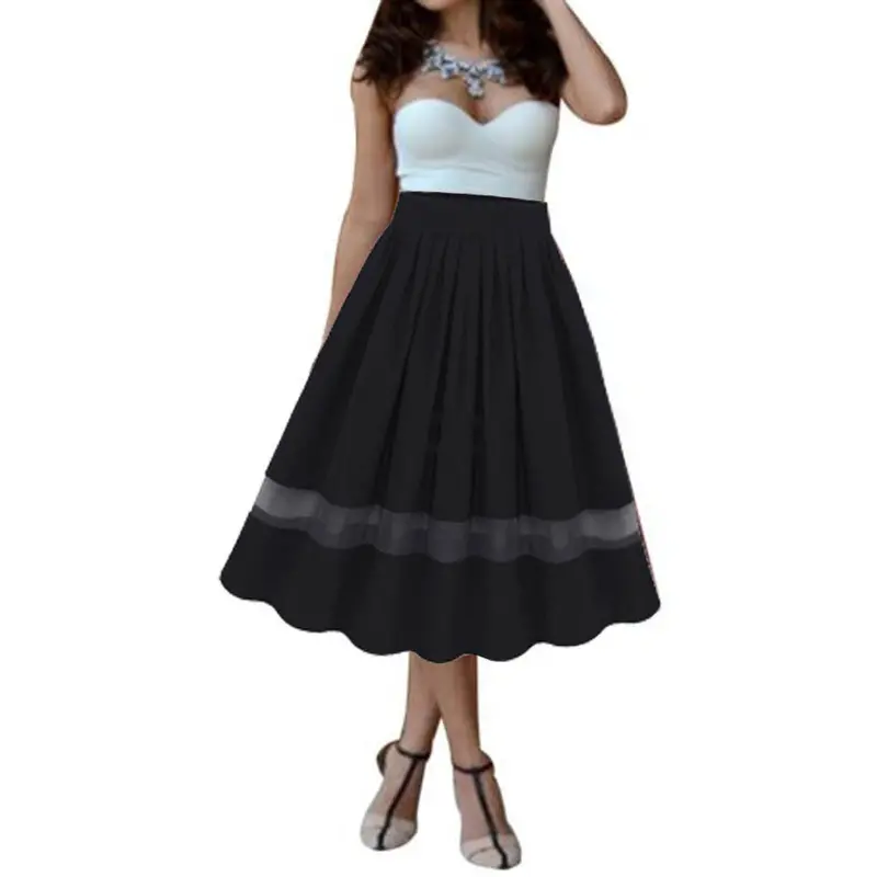 Sexy Women Girl Stretch High Waist Plain Flared Pleated Long Maxi Skirt Beauty Beast Romance Pure Skirts 1