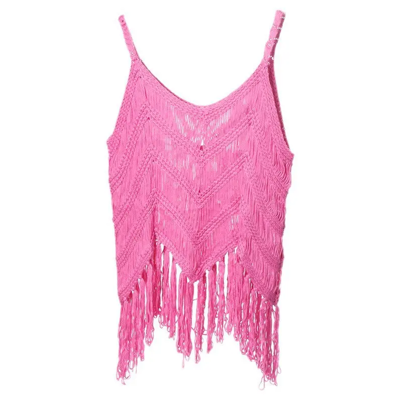 Sexy Women H Woven Sweaters Fringed Harness Tank Tops Loose Sleeveless Vest Knitted Casual Blouse Shirt 1