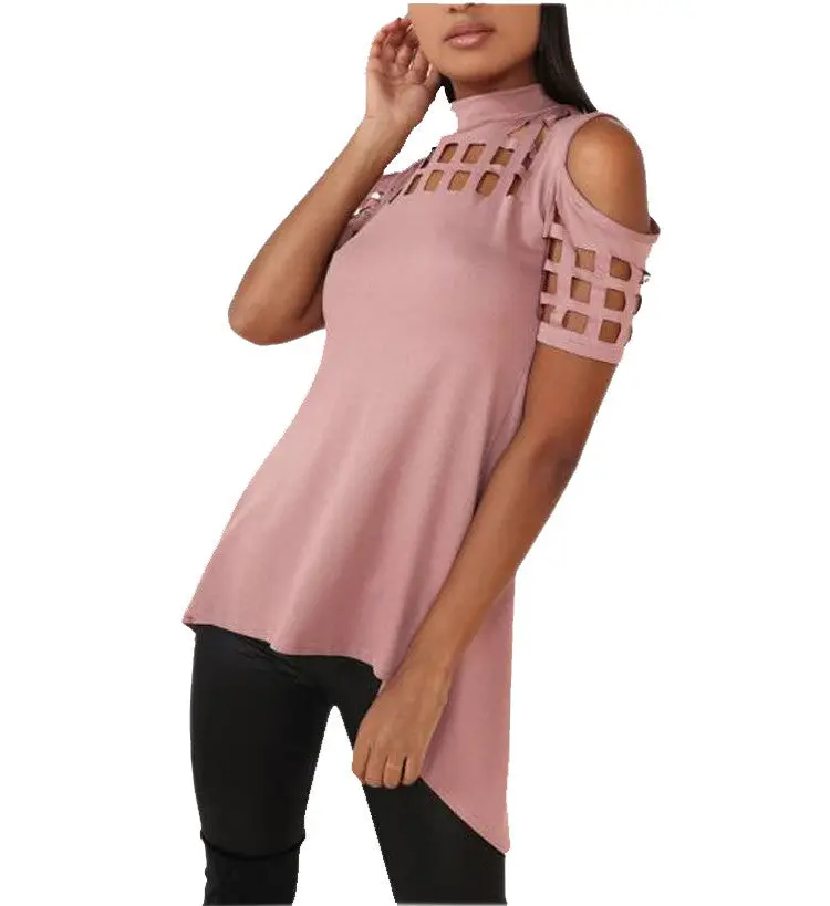 Sexy Women Hollow Out T-Shirt Short Sleeve Tee Shirts Irregular Split Top Long T Shirts Top Gv468 6