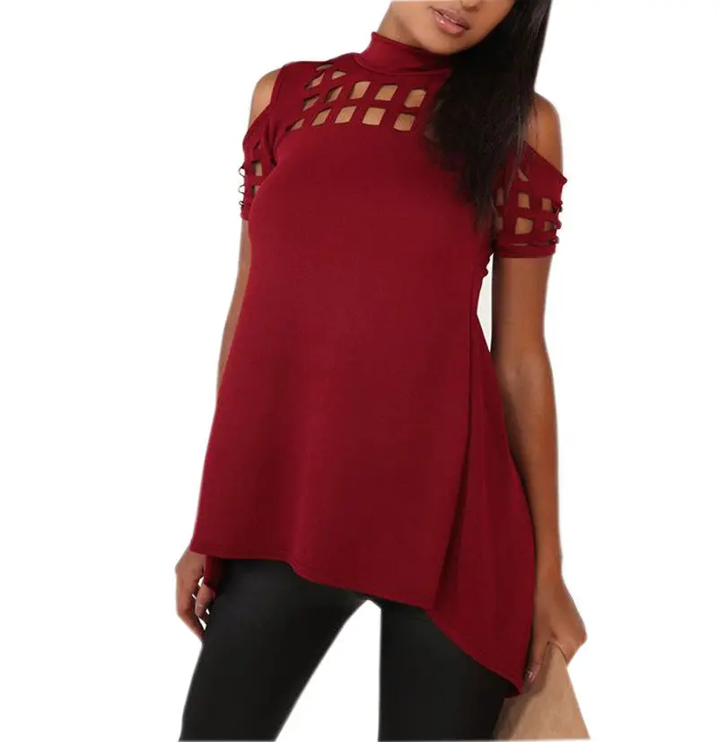 Sexy Women Hollow Out T-Shirt Short Sleeve Tee Shirts Irregular Split Top Long T Shirts Top Gv468 7