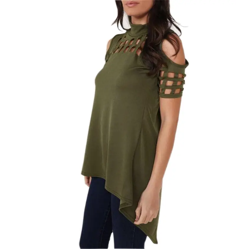 Sexy Women Hollow Out T-Shirt Short Sleeve Tee Shirts Irregular Split Top Long T Shirts Top Gv468 8