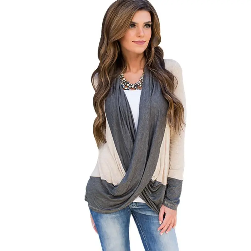 Sexy Women Irregular Splice Cotton Long Sleeve V Neck Loose Shirts Tops Blouse 1
