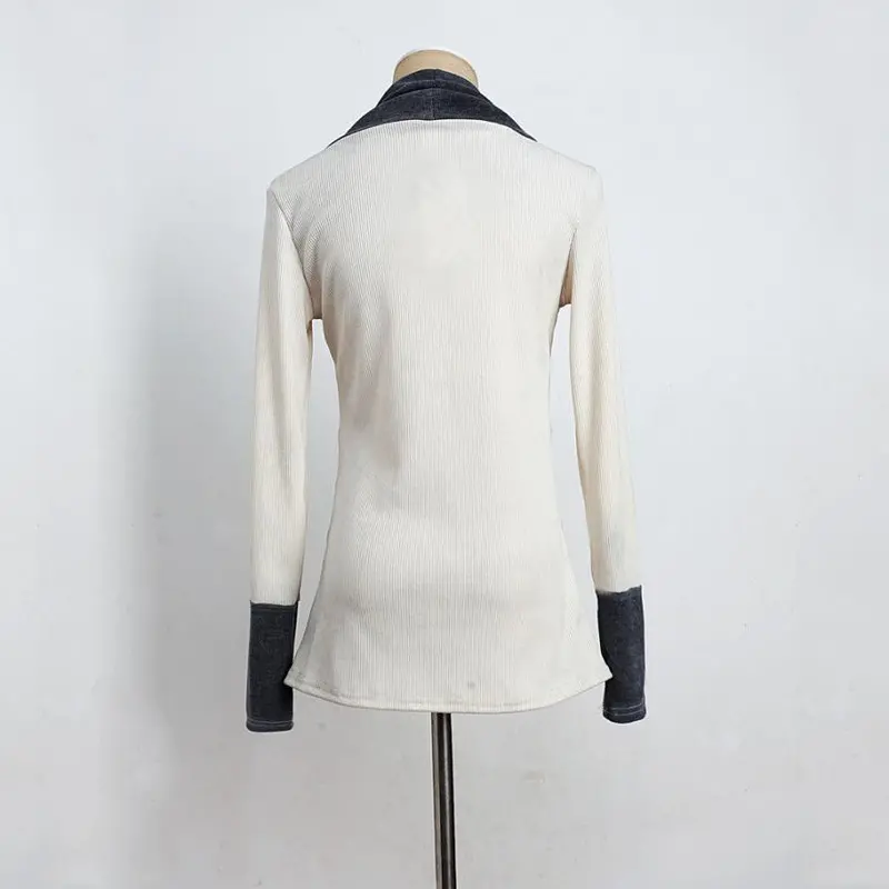 Sexy Women Irregular Splice Cotton Long Sleeve V Neck Loose Shirts Tops Blouse 4