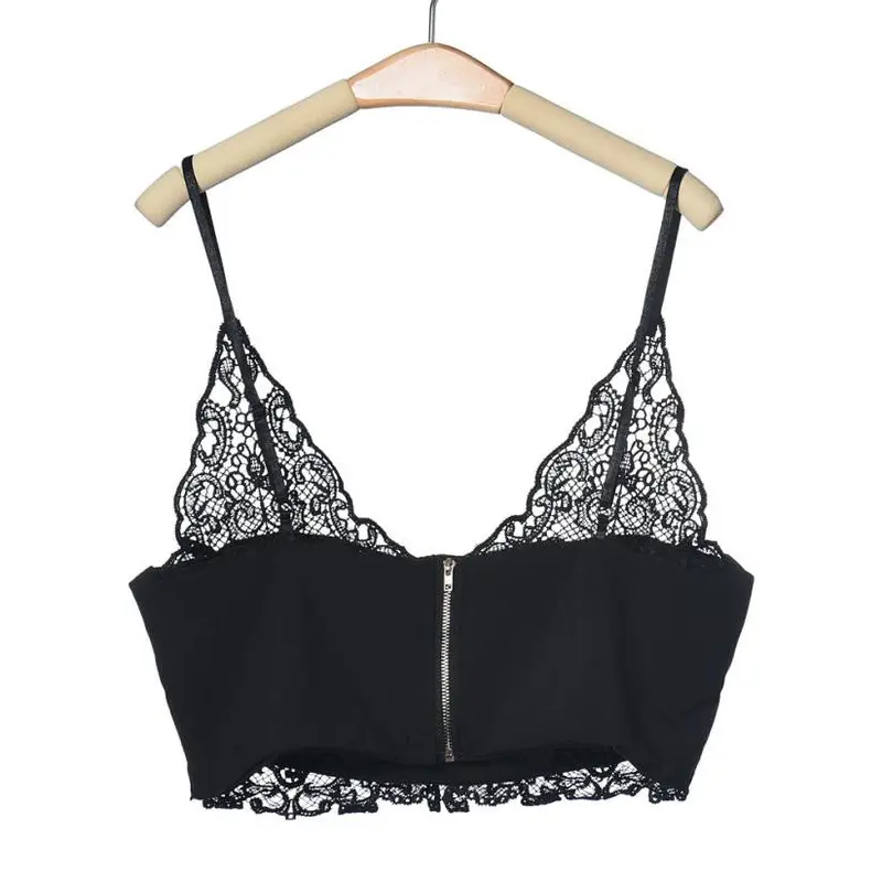 Sexy Women Lace Camisole Cropped Crochet Deep V Neck Bralet Spaghetti Strap Zip Back Tank Top Lace Crochet Bra Tank Top 1