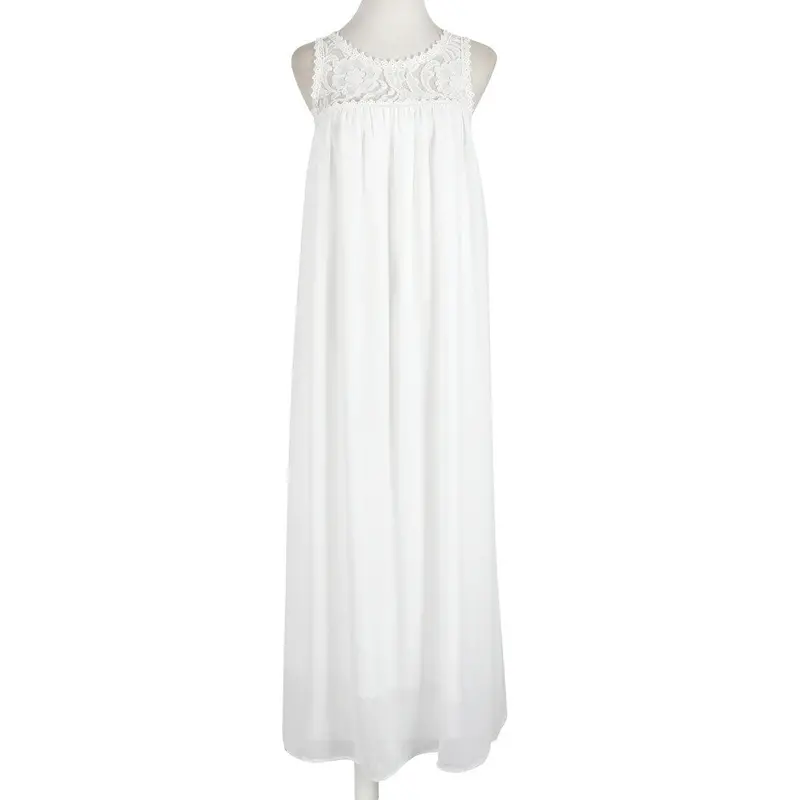 Sexy Women Lace Dress Floral Chiffon Sleeveless Boho Long Maxi Beach Dress Slim Party Vestido White Robe Mujer 4