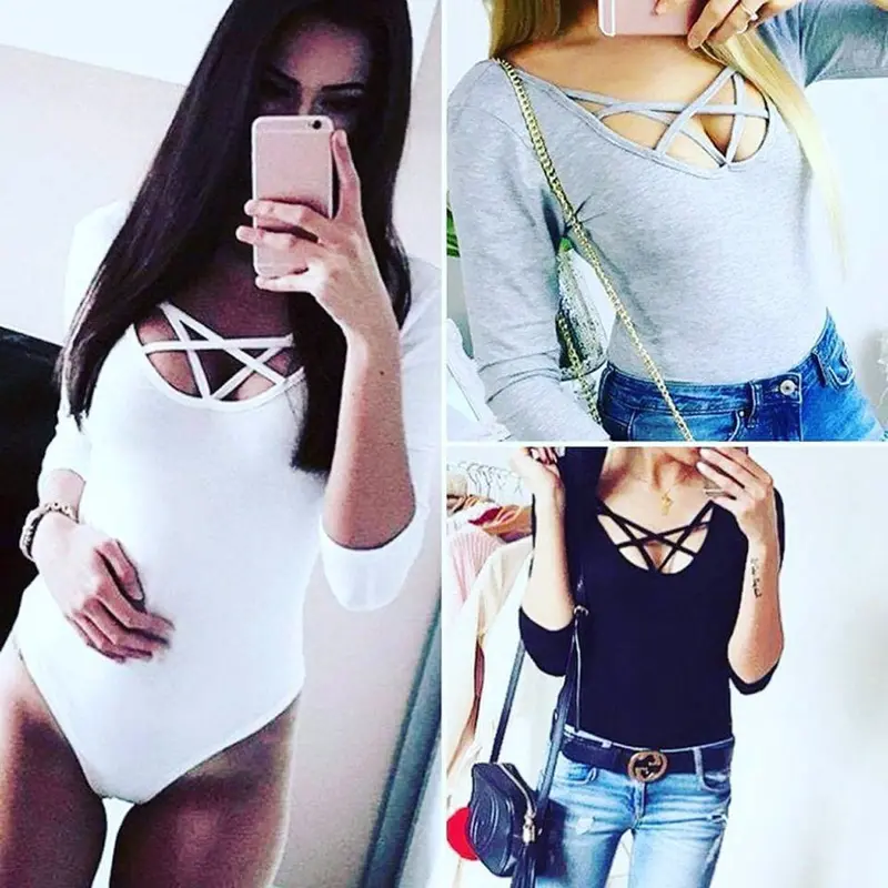 Sexy Women Ladies Skinny Lacing Piece Black Jumpsuit Bodysuit Jump Suit Body Top Plus Size Feida 5