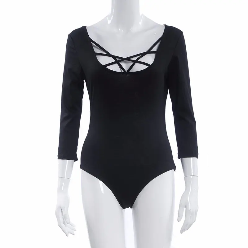 Sexy Women Ladies Skinny Lacing Piece Black Jumpsuit Bodysuit Jump Suit Body Top Plus Size Feida 8