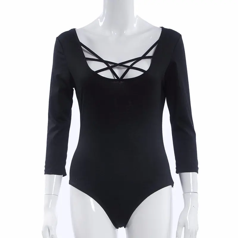 Sexy Women Ladies Skinny Lacing Piece Black Jumpsuit Bodysuit Jump Suit Body Top Plus Size Feida 9