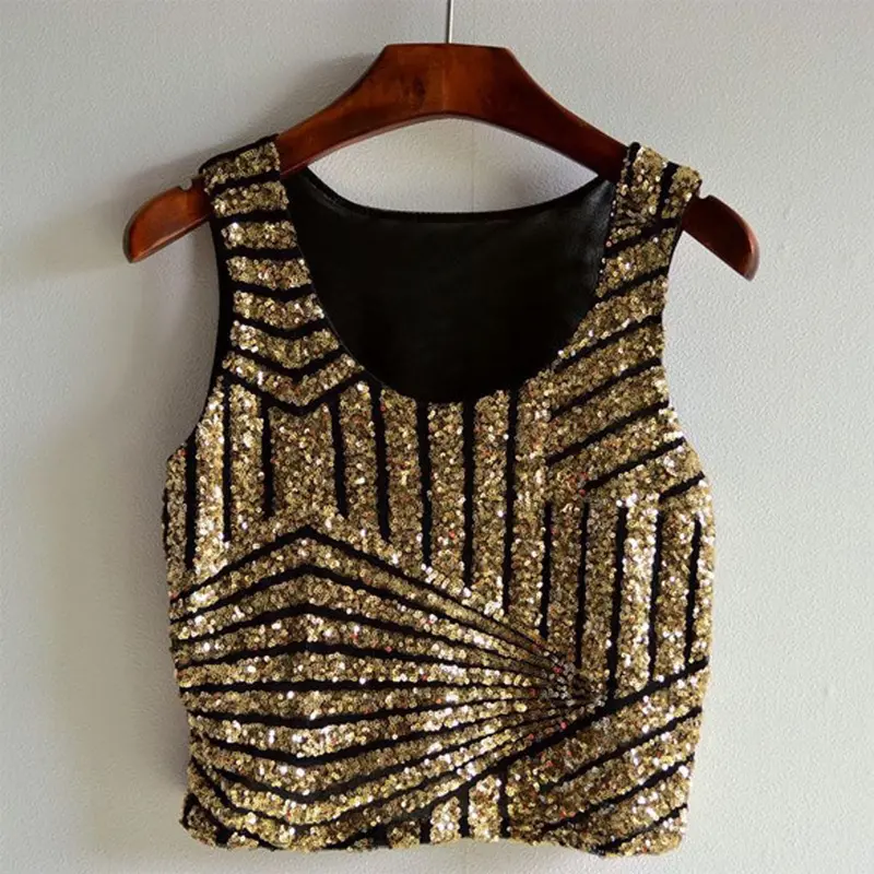 Sexy Women Ladies Tops Sleeveless Crop Tops Casual Sequins Design Halter Vest Tops Blusas 3