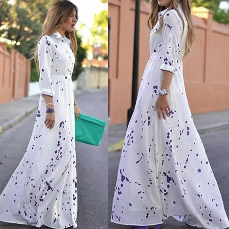 Sexy Women Long Dress Print Ankle Length Basic Maxi Dress Vestidos Femininos Longos 2