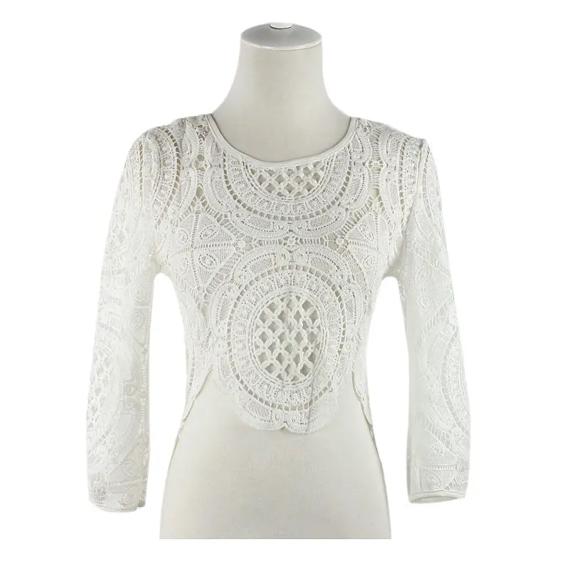 Sexy Women Long Sleeve Embroidery Lace Crochet Shirt Casual Top Blouse Arrival 1