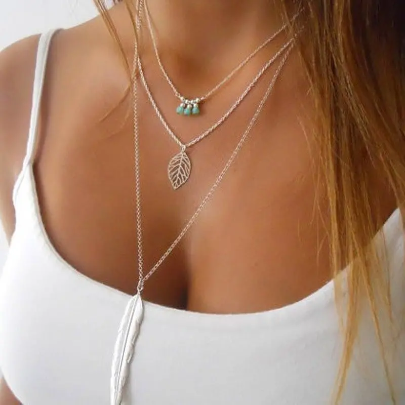 Sexy Women Multilayer Irregular Pendant Chain Long Necklace Jewelry Gold Tone Sweet Sweater Chains Colar 1