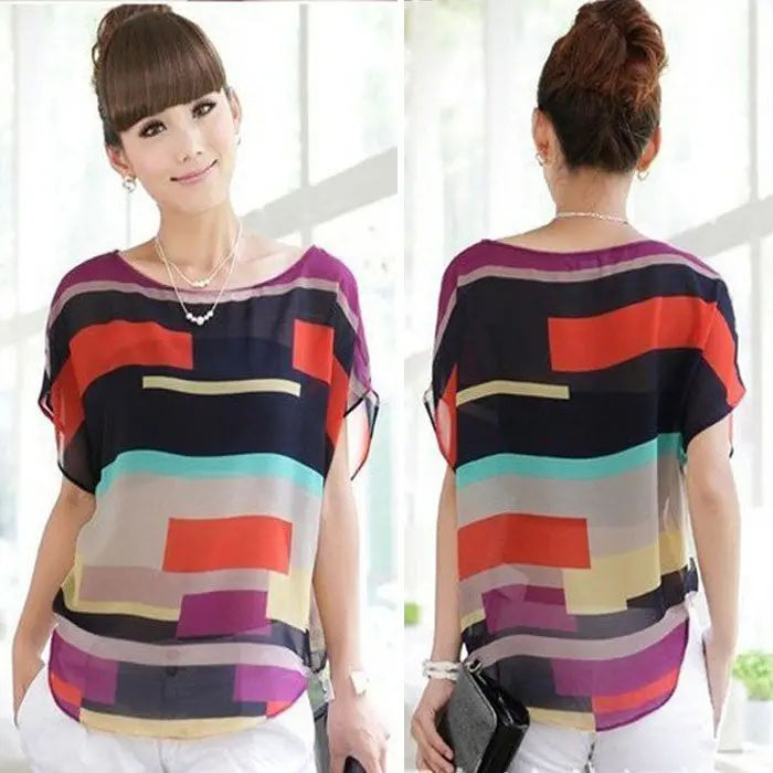 Sexy Women Perspective Casual Loose Chiffon Tops T-Shirt Plus Size 2