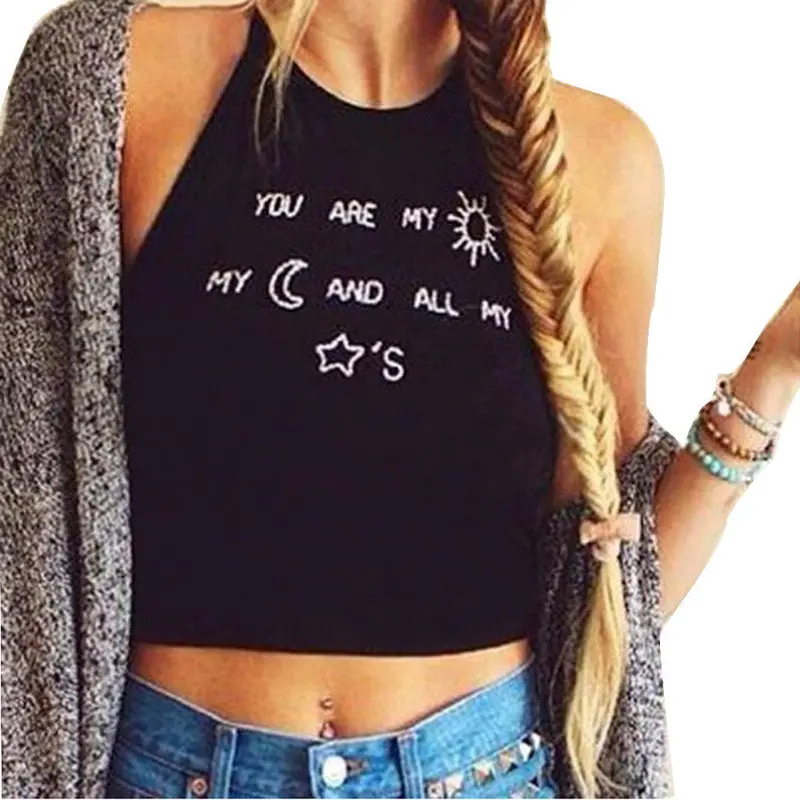 Sexy Women Sleeveless Crop Tops Vest Backless Halter Letter Print Top Underwear Sprot Tanks 1