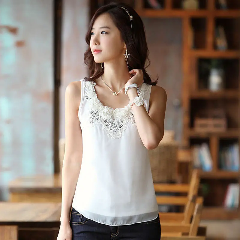 Sexy Women Sleeveless Flower Lace Vest Shirt Tops Bodycon Slim Fit Thin Casual Top Lady Girl Tees Plus Size Xxxl 1