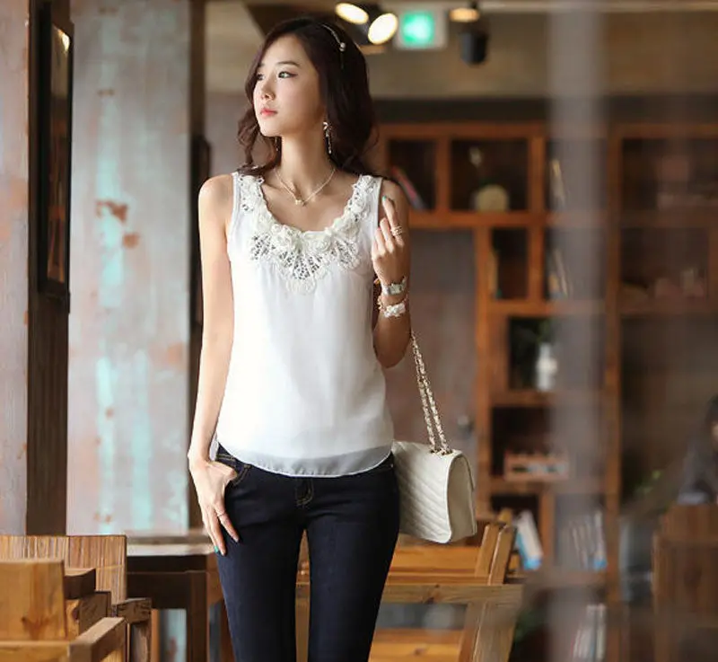 Sexy Women Sleeveless Flower Lace Vest Shirt Tops Bodycon Slim Fit Thin Casual Top Lady Girl Tees Plus Size Xxxl 2