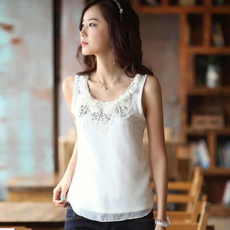Sexy Women Sleeveless Flower Lace Vest Shirt Tops Bodycon Slim Fit Thin Casual Top Lady Girl Tees Plus Size Xxxl 3