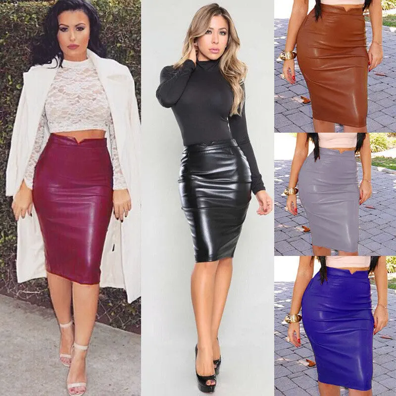 Sexy Women Soft Pu Leather Skirt High Waist Slim Hip Pencil Skirts Vintage Bodycon Ol Midi Skirt Womens Sexy Clubwear Gv450 10