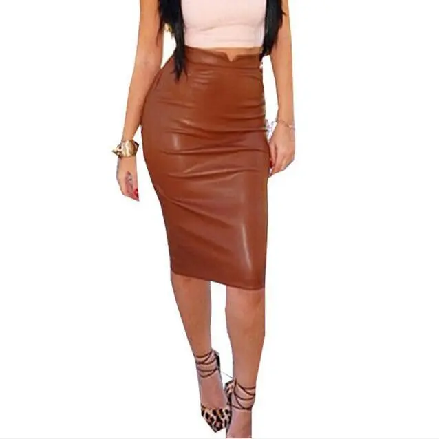 Sexy Women Soft Pu Leather Skirt High Waist Slim Hip Pencil Skirts Vintage Bodycon Ol Midi Skirt Womens Sexy Clubwear Gv450 6