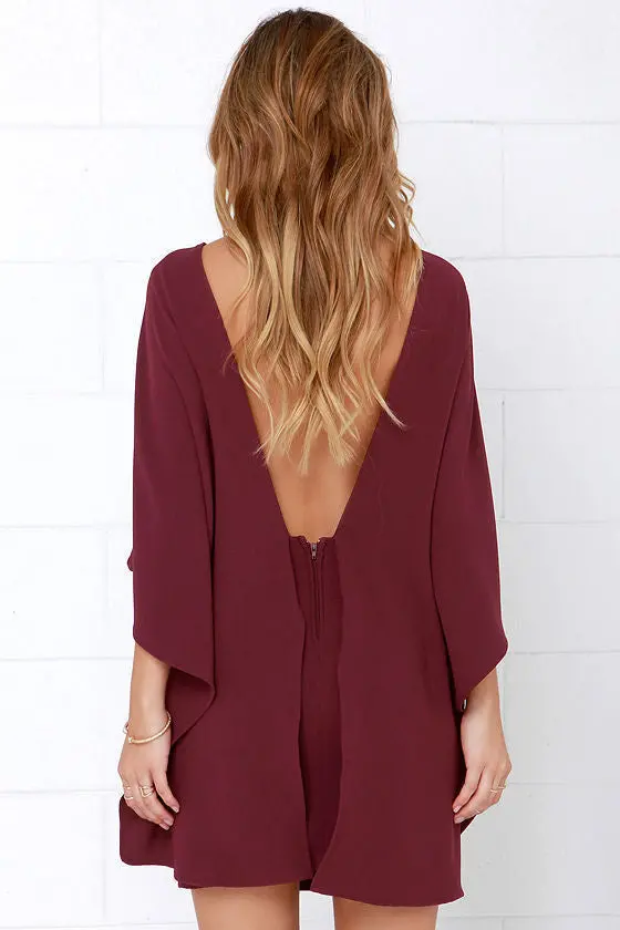 Sexy Women's Back Deep V Ponchos Hollow Out Solid Dress For Evening Party Night Clubwear Bodycon Vestido Lx001 7