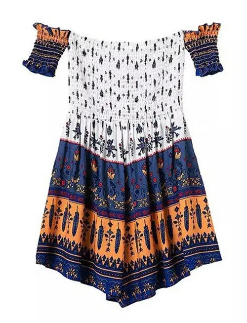 Sexy Women's Boho Beach Elastic Strapless Jumpsuit Ethnic Geometric Floral Print Short Jumpsuit Holiday Rompers Playsuit 1