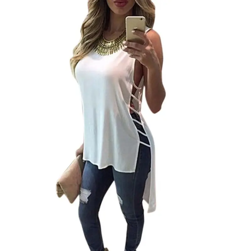 Sexy Womens Casual Chiffon Vtop Sleeveless Hollow Blouse Tank Tops 4
