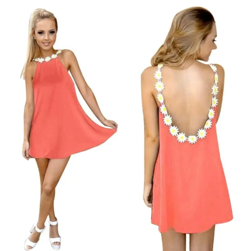 Sexy Womens Dresses Slim Sleeveless Women Dress Backless Lady 2 Color Chiffon Mini Dresses Vestidos Casual 1