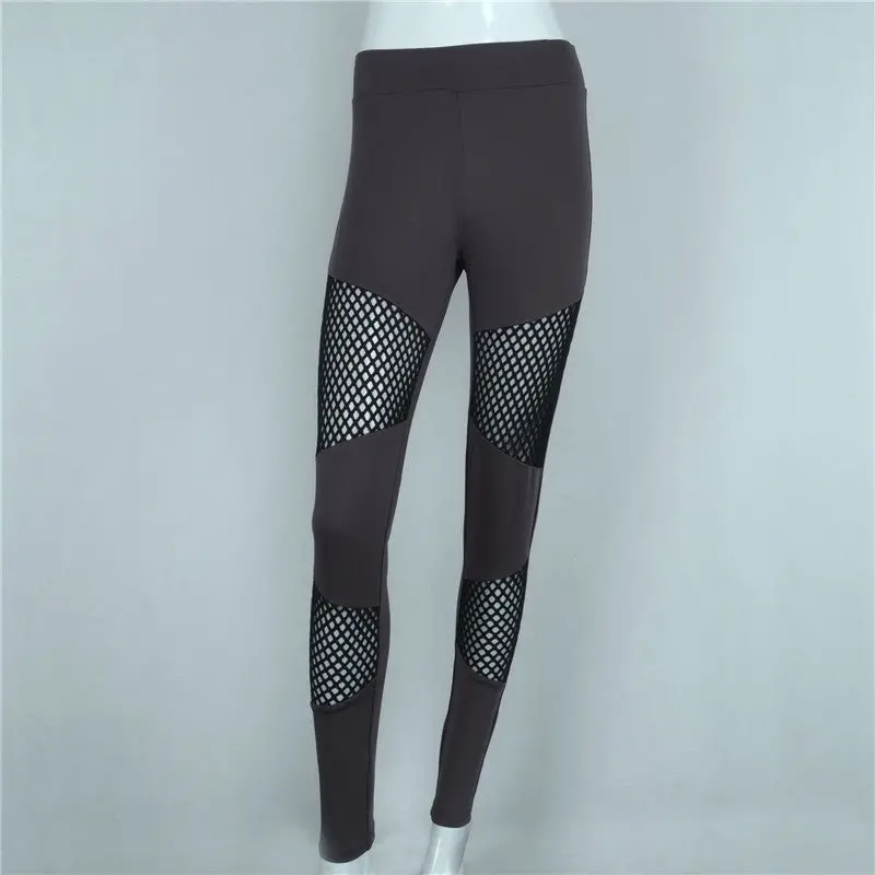 Sexy Women's Fitness Legging Mesh Hollow Out Legging High Waist Skinny Leggins Patchwork Sportwear Leggings 1