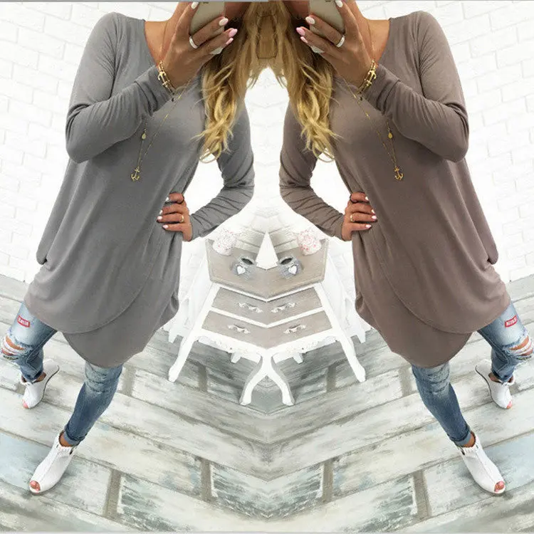 Sexy Women's O-Neck Casual Loose Long Sleeve Dress & Irregular Hem Solid Dress For Women Ladies Clothings Lx006 3