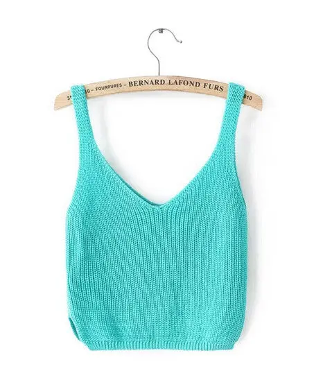 Sexy Women's Retro Crochet Crop Tops Candy Colors V Neck Backless Knitted Knitwear Tank Vest Tops Camis Camisole 1