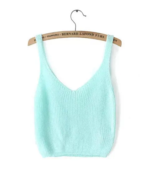 Sexy Women's Retro Crochet Crop Tops Candy Colors V Neck Backless Knitted Knitwear Tank Vest Tops Camis Camisole 2