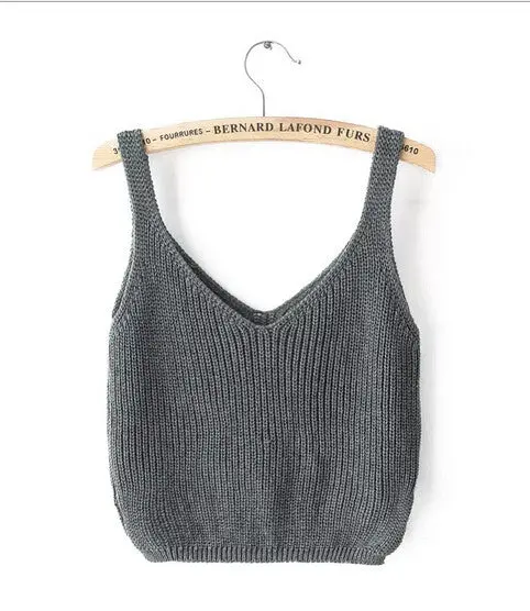 Sexy Women's Retro Crochet Crop Tops Candy Colors V Neck Backless Knitted Knitwear Tank Vest Tops Camis Camisole 3