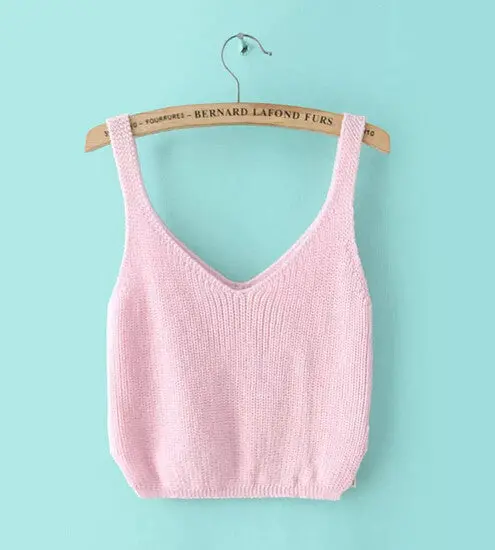 Sexy Women's Retro Crochet Crop Tops Candy Colors V Neck Backless Knitted Knitwear Tank Vest Tops Camis Camisole 4