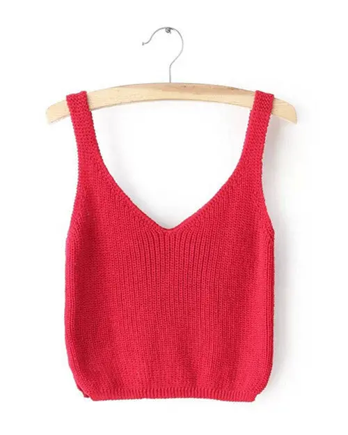 Sexy Women's Retro Crochet Crop Tops Candy Colors V Neck Backless Knitted Knitwear Tank Vest Tops Camis Camisole 5