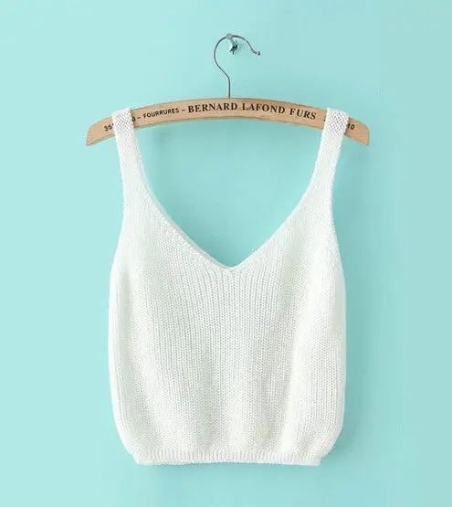 Sexy Women's Retro Crochet Crop Tops Candy Colors V Neck Backless Knitted Knitwear Tank Vest Tops Camis Camisole 6