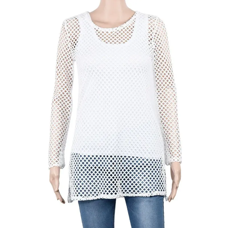 Sexy Women;S Shirt Mesh Hollow Swimwear Casual Sexy Beach Blusa Cover Up Beach Shirt Tops 3