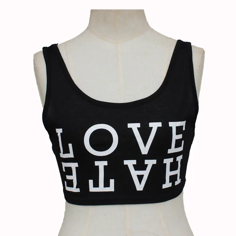 Sexy Womens Tank Tops Bustier Letter Print Sleeveless Tank Crop Tops Vest Blouse Tshirt Feminino 4