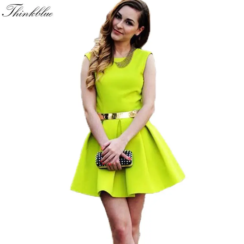 Sexy Yellow Dress Backless Solid Women Dresses Elegant Sleeveless Mini Party Dress Slim Pleated Club Dresses 1